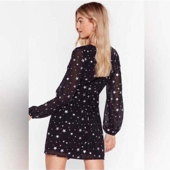 Nasty gal Enchanted Star Wrap black Mini Dress size 8 - Picture 2 of 8